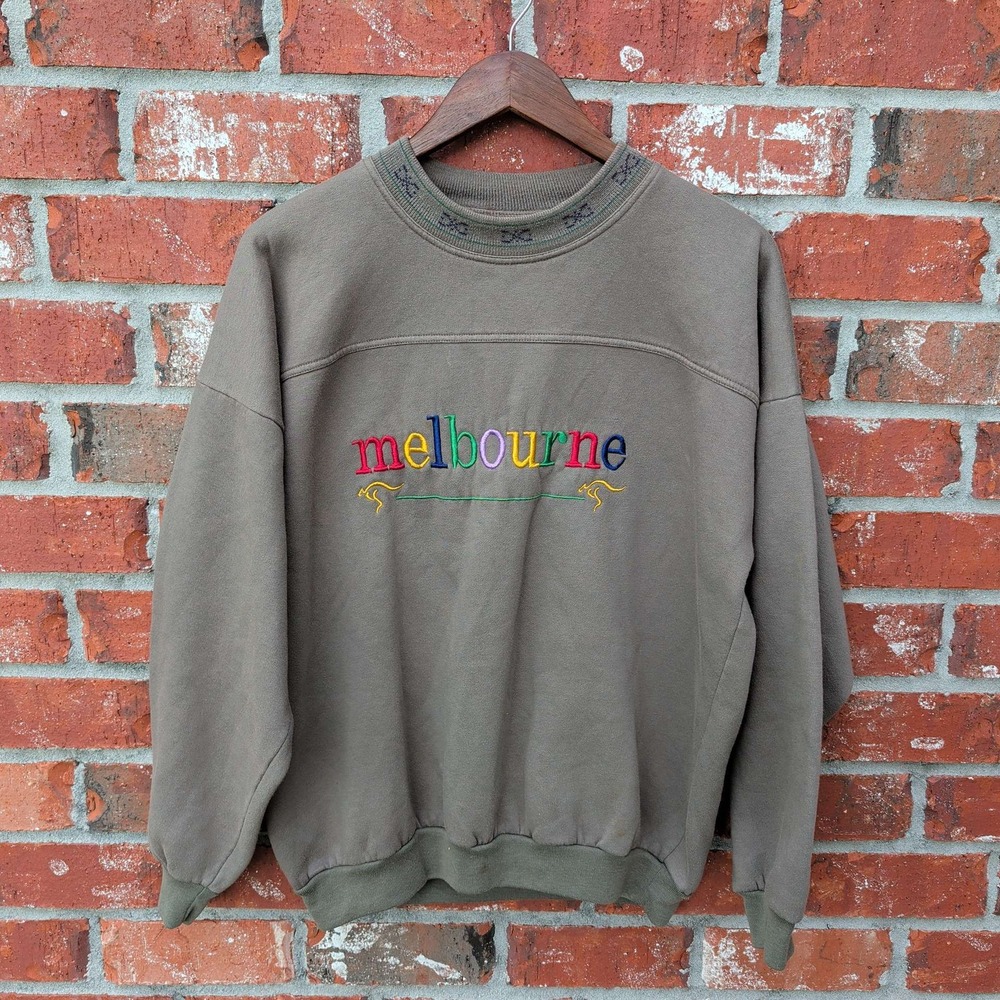 Chavelli Australia Melbourne‎ Sweatshirt Mens Large Brown Vintage Embroidered L